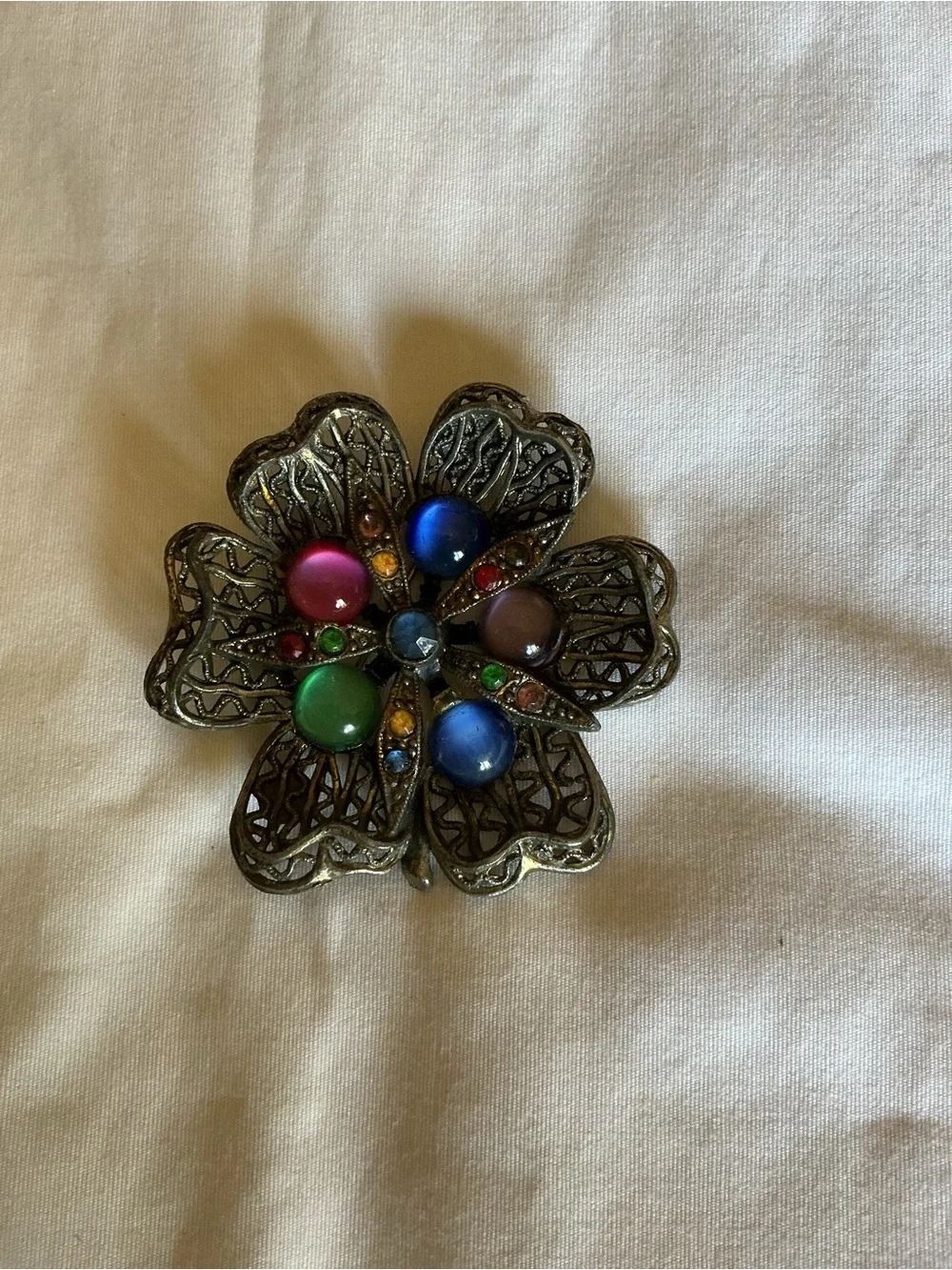 Multicolor Glass Floral Filigree Brooch